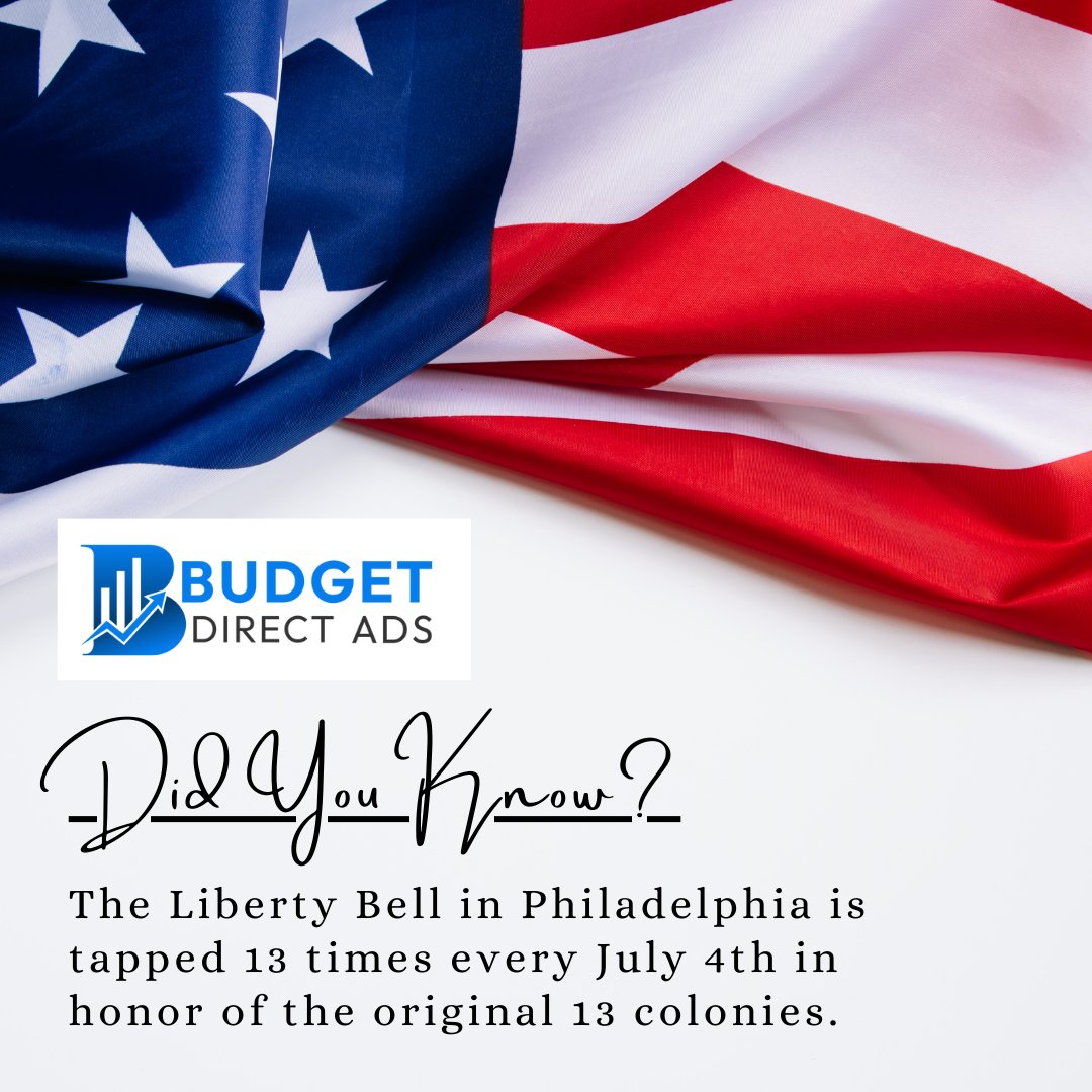 budgetdirectads's tweet image. #DYK - The Liberty Bell in Philadelphia is tapped 13 times every July 4th in honor of the original 13 colonies.
#4thJuly #4thjulyweekend #digitalmarketing #socialmedia #business #seo #branding #contentmarketing #smallbusiness #webdesign #graphicdesign #design