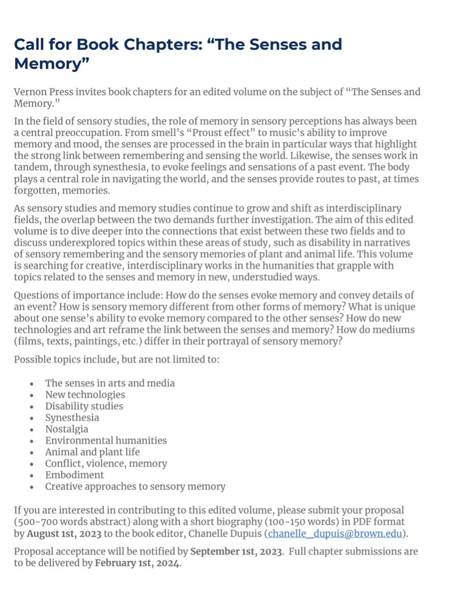 ONE MONTH LEFT to send your abstracts for the edited volume 'The Senses and Memory'! Join us in this multisensory, memory studies book. #memorystudies #sensorystudies