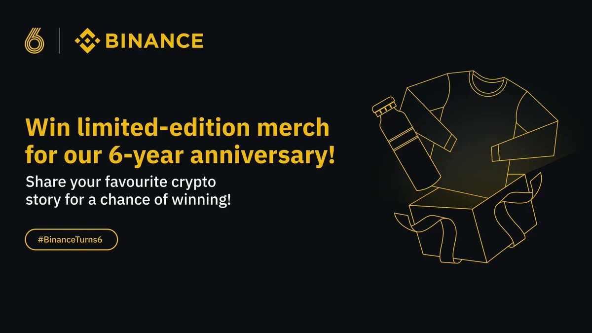 Tell us your favorite crypto story to win a box of #Binance merch!    

We'd love to hear how crypto has positively impacted you or the lives of those around you.    

To enter:
🔸 Retweet
🔸 Follow @Binance
🔸 Share your story using #BinanceTurns6

15 of the best will win!