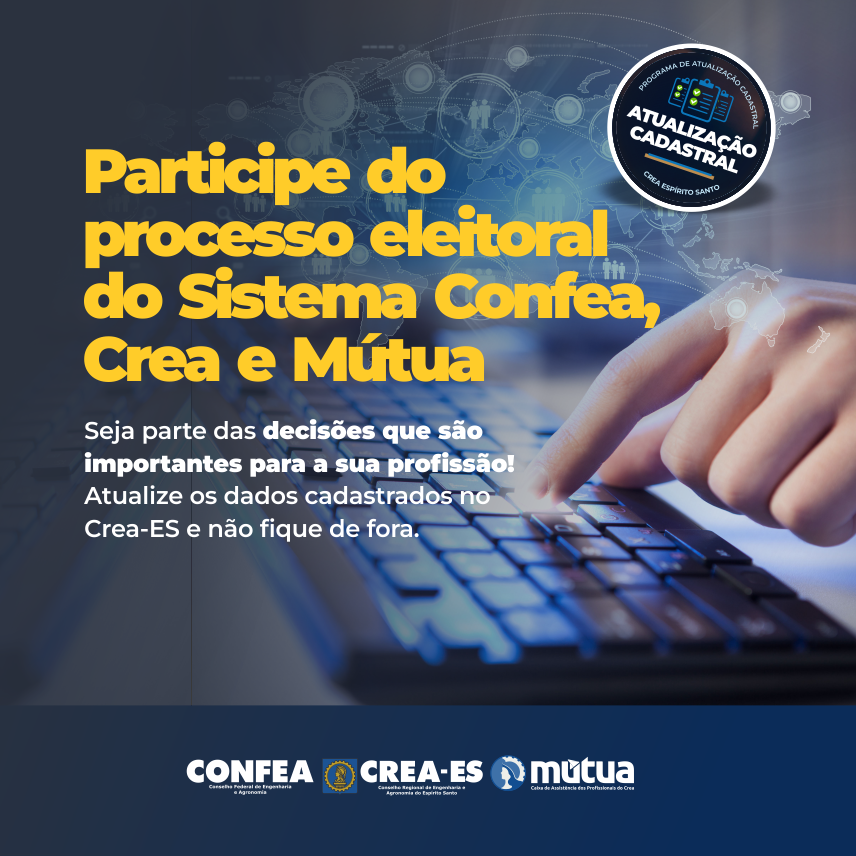 creaes's tweet photo. A sua participação é muito importante para o futuro das áreas da engenharia, da agronomia e das geociências. Então, acesse https://t.co/tGjRUTzogl atualize seus dados e participe!

#EleiçõesConfea2023 #Crea #Confea #Mútua #Engenharia #Agronomia #Geociências https://t.co/ePBSddN225