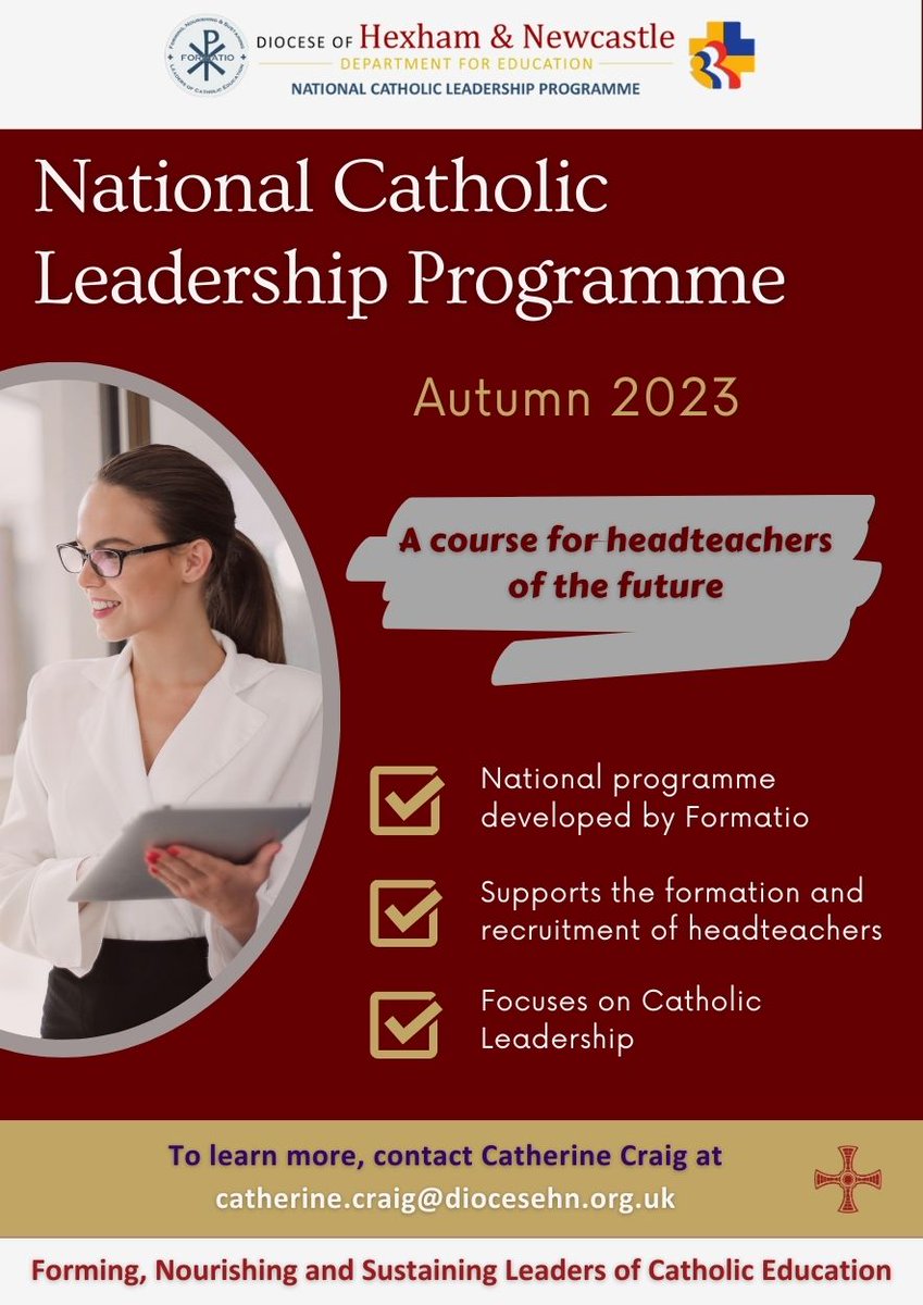 Hexham & Newcastle (@diocesehn) on Twitter photo The National Catholic Leadership Programme for headteachers of the future begins again in Autumn 2023. If you would like to learn more, please get in touch with Catherine Craig by email: catherine.craig@diocesehn.org.uk. #EduDHN The National Catholic Leadership Programme for headteachers of the future begins again in Autumn 2023. If you would like to learn more, please get in touch with Catherine Craig by email: catherine.craig@diocesehn.org.uk. #EduDHN