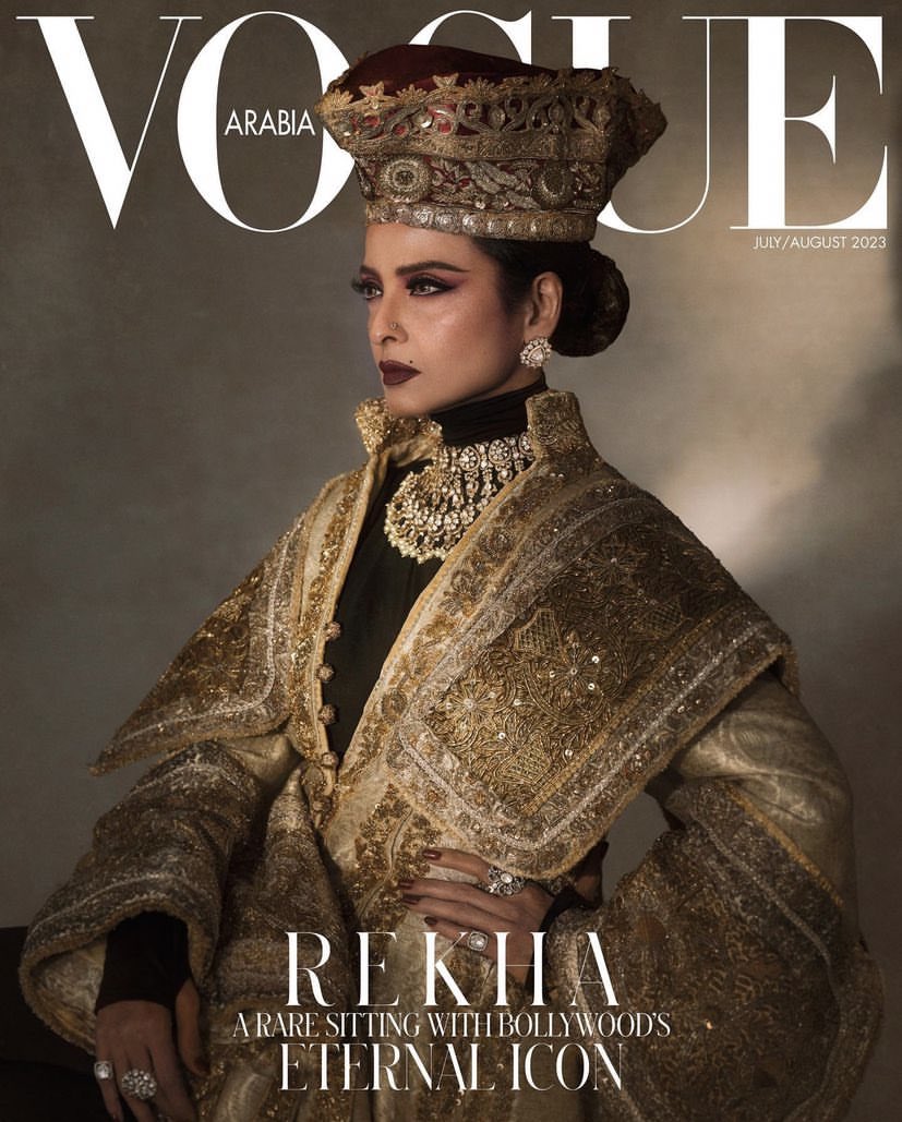 krownnist's tweet photo. rekha on the cover of vogue arabia. iconic does not even cut it. she’s everything https://t.co/LxlE6kIFpL