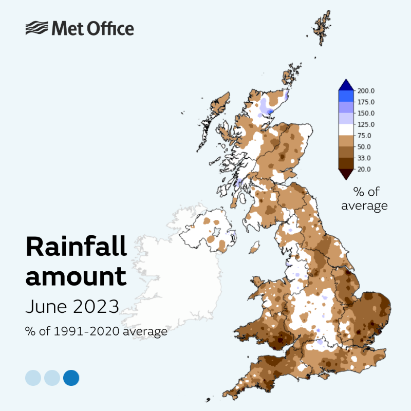 metoffice's tweet photo. June 2023 was the hottest on record for the UK, according to provisional Met Office figures. 

The headlines, as well as the influence of climate change, in the thread 👇

🧵