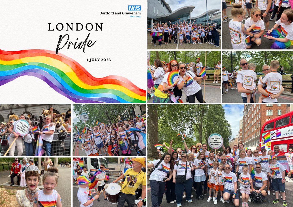 On Saturday, 1 July, staff and their family members joined the 35,000 people marching in the annual London Pride event. They were representing Dartford and Gravesham NHS Trust and the NHS. The day was full of love and pride. Everyone had a wonderful time. #pride