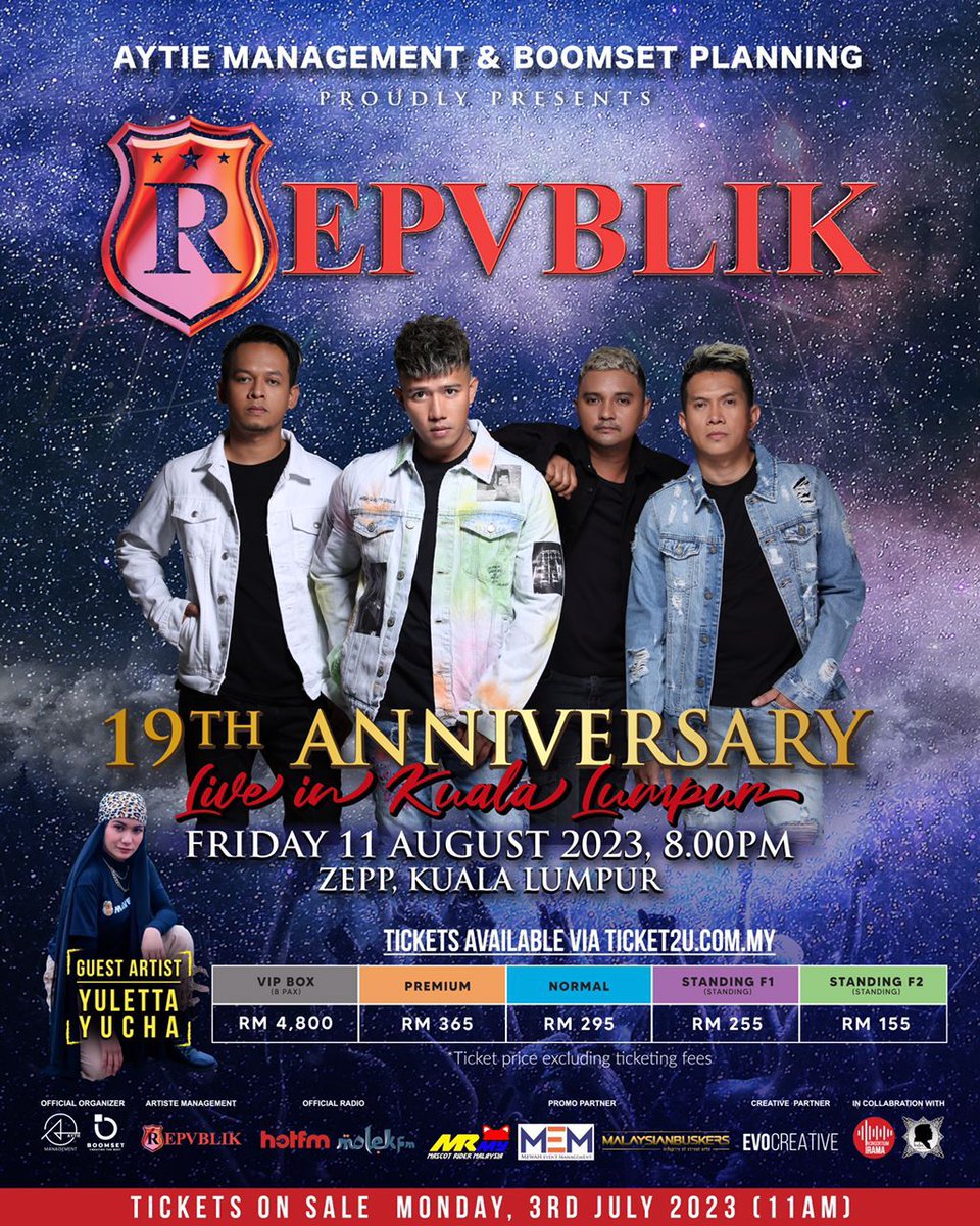 xallehrazax's tweet photo. Repvblik 19th Anniversary : Live in Kuala Lumpur
11 August 2023 β’ Zepp Kuala Lumpur
Special guest: Yuleta Yucha
RM155πΉRM255πΉRM295πΉRM365
Ticket:
π https://t.co/32i1fD8OfX
#Repvblikan
#Repbvlik19thAnniversary
#Repvblikliveinkualalumpur
#aytiemanagement
#boomsetplanning https://t.co/Rbu8KEg5ml