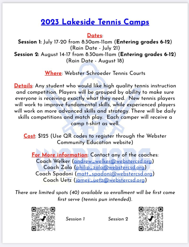warriorWStennis's tweet photo. We are looking forward to our inaugural Lakeside Tennis Camp in just 2 weeks (Starts July 17th). Hope you can join us for tennis and team building. https://t.co/IQ5PIS30vw