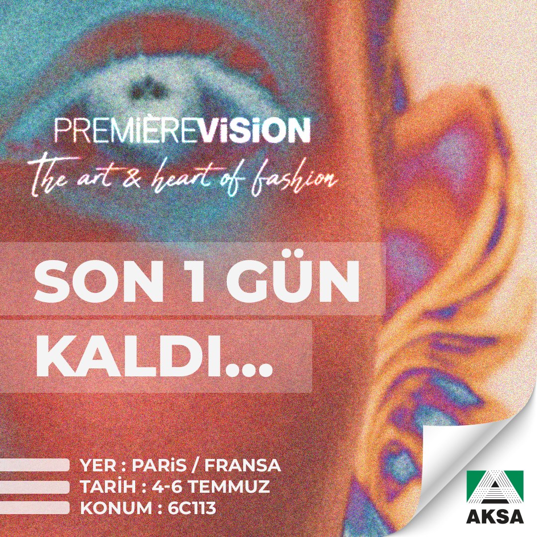 aksa_akrilik's tweet image. Yaratıcılığın, inovasyonun ve trendlerin buluştuğu Premiere Vision Paris&apos;e son 1 gün kaldı...

Dünyanın lider akrilik elyaf üreticisi Aksa Akrilik olarak, 4-6 Temmuz arası Paris’te gerçekleşecek olan fuardaki standımıza hepinizi bekleriz.

#AksaAkrilik #PremiereVisionParis