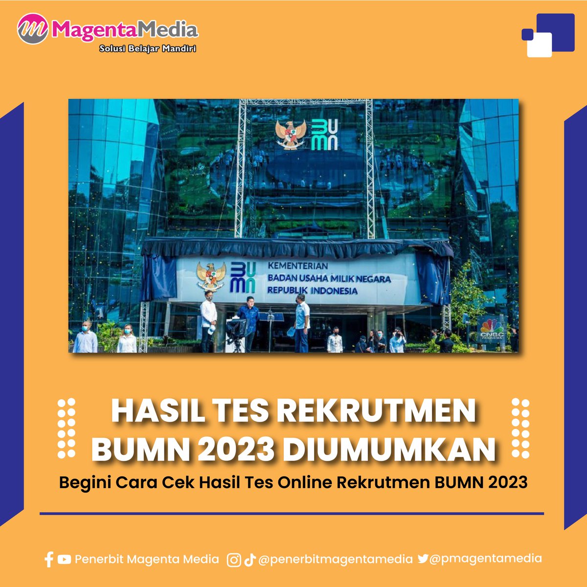 pmagentamedia's tweet photo. Halo sobat magenta, bagaimana hasil tes BUMN tahap 1 kalian? Mimin ucapkan selamat buat kalian yang berhasil lolos ya. Buat yang belum berhasil jangan berkecil hati. Masih banyak tes lainnya yang bisa teman-teman ikuti
#hasil #tes #rekrutmen #BUMN #diumumkan #penerbitmagentamedia https://t.co/kS7bfoMRl9