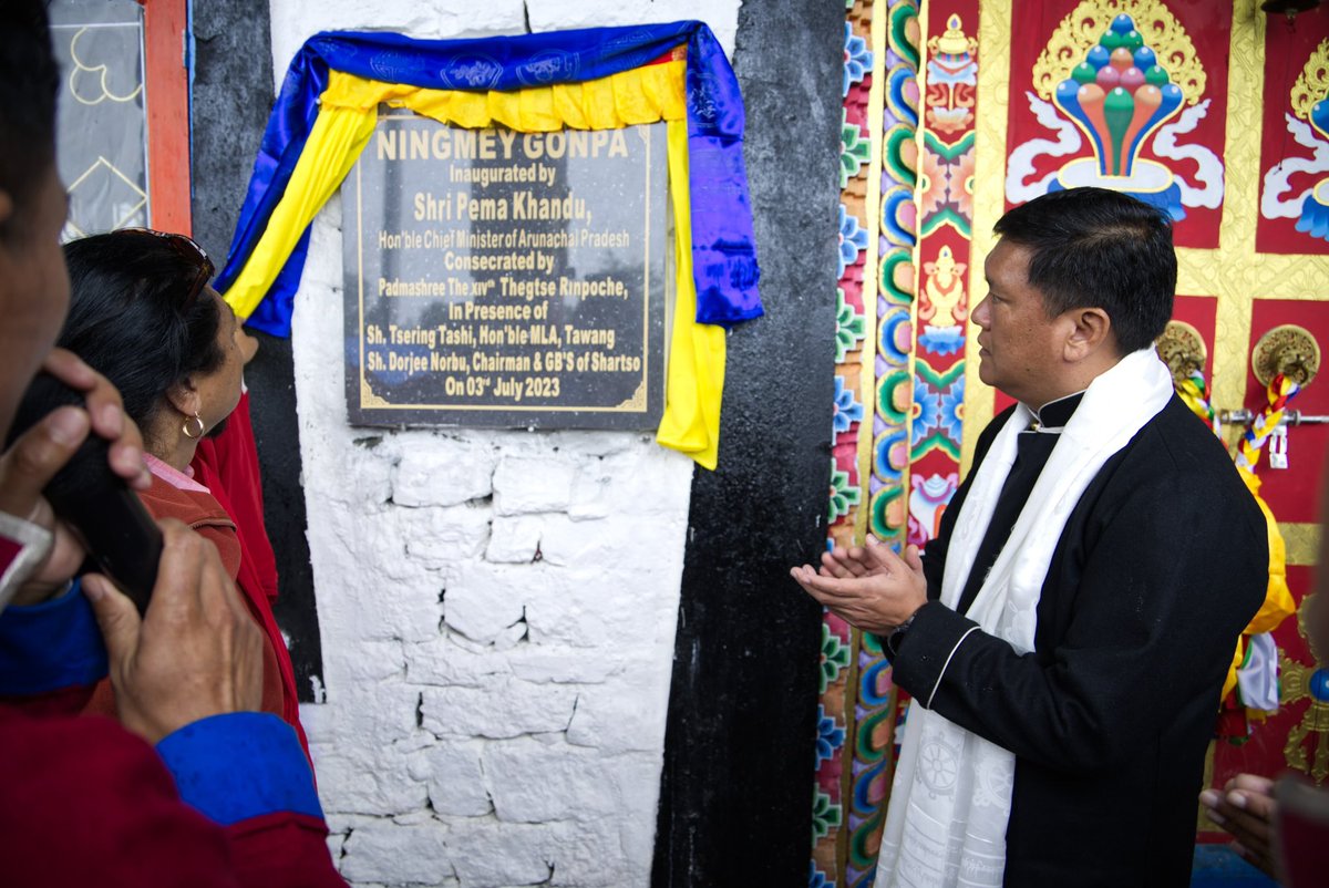PemaKhanduBJP's tweet photo. Immensely blessed to inaugurate Nyingmey Gonpa, consecrated by His Eminence 14th Thegtse Rinpoche. 

1/n https://t.co/NNZhrMzEKj