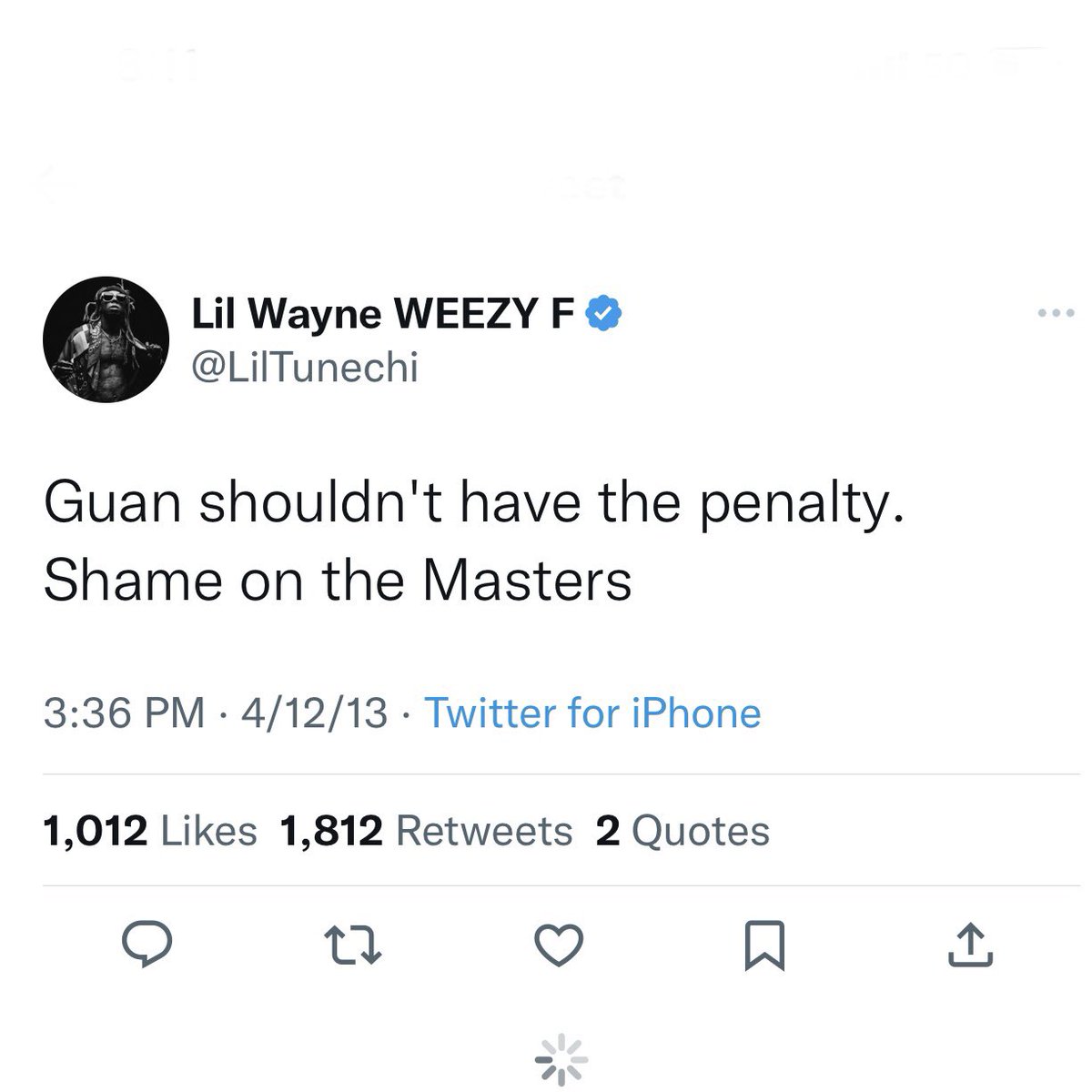 kclairerogers's tweet photo. lil wayne is the perfect golf fan. 

Loves Rickie, gave Tom Watson a standing ovation, went to Augusta and even gave his two cents on a ruling in 2013! https://t.co/ciZXBHI6Kf