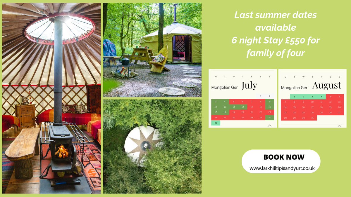 larkhilltipis's tweet photo. Our cosy mongolian yurt has availability during the second week of the summer holidays! #schoolholidays #ukbreaks #glamping #yurtholidays #holidaytime https://t.co/1VTILsyDTs