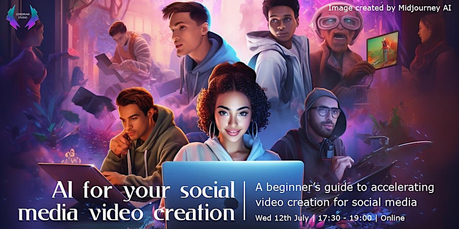 cerebriam's tweet photo. EXCITING NEWS! We will be hosting a new online event every fortnight! The next one is Wed 12th July at 17:30 and will revolutionize the way you create videos for social media. Secure your free tickets here - https://t.co/VITAtnSxVC 
#ai #socialmedia #GenerativeAI #Algorithms https://t.co/EuHz7oCMWr