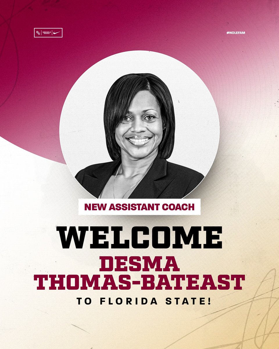 Our family is growing 🤩

Welcome to Tally Coach Desma Thomas-Bateast!

🔗 bit.ly/44aFguc

#NoleFAM | <a href="/Coach_DesmaTB/">DESMA THOMAS BATEAST</a>