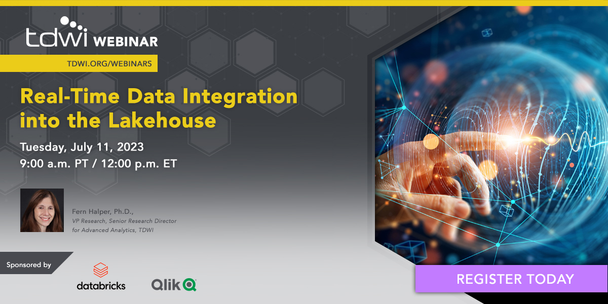 Join <a href="/fhalper/">Dr. Fern Halper</a>, <a href="/TDWI/">TDWI</a> VP Research, and experts from @Databricks and Qlik as they discuss the need for real-time data integration into the #datalakehouse, building #automatedpipelines, and a live demo featuring Databricks and Qlik in action. Register now ➡️ bit.ly/3PwOuN4