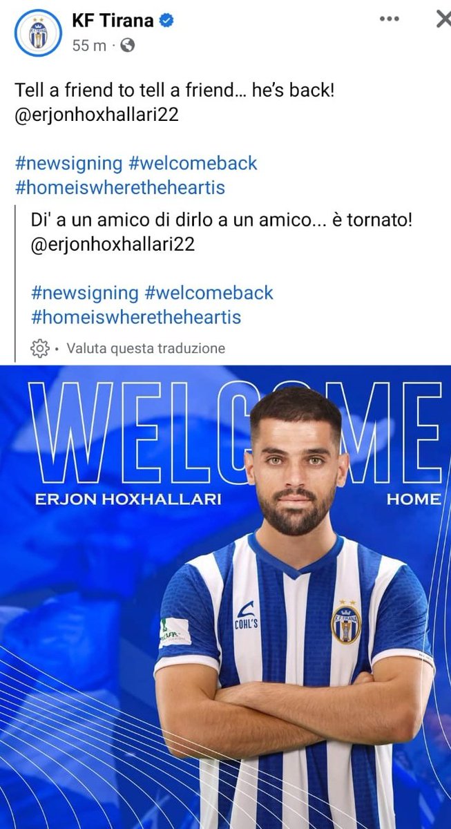 Bardheblu29's tweet photo. Bentornato Capitano!🔥💣💙

#Hoxhallari 🤝#KFTirana
#Tirona  #ForcaTirona  
#Tirana  #NEJEMITIRONA https://t.co/T2epQpkqXE
