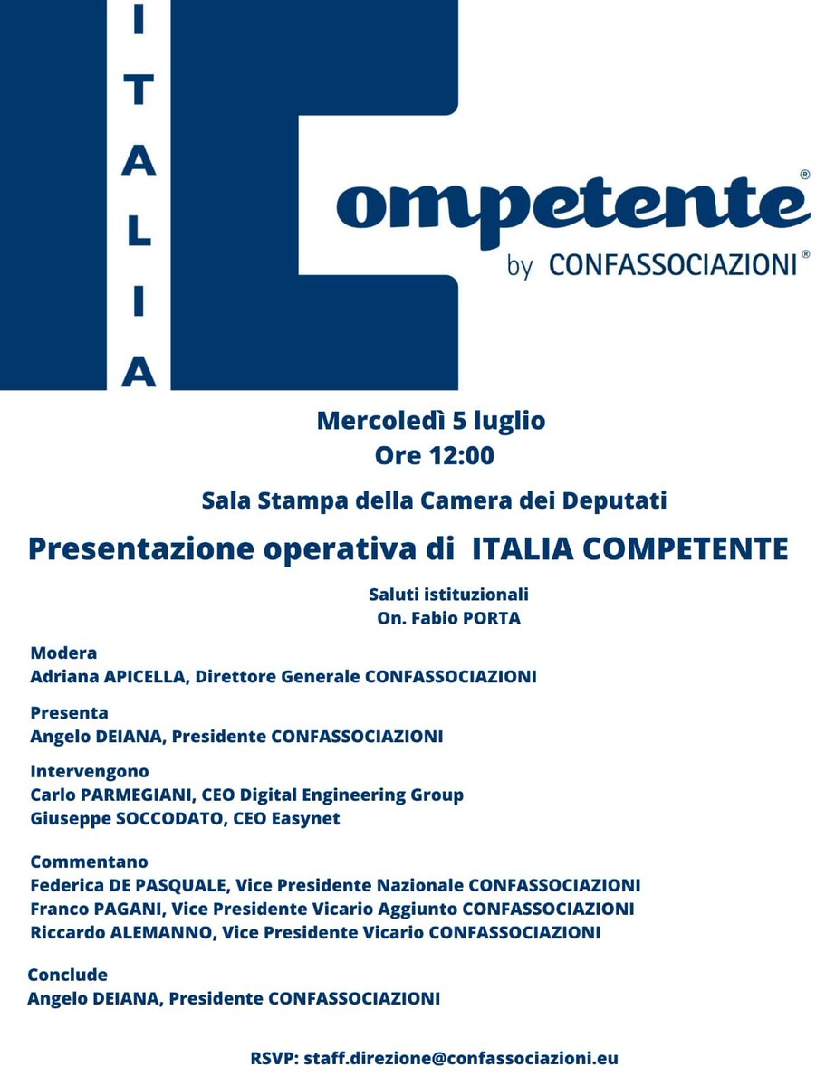 #Confassociazioni #ItaliaCompetente #5luglio #SalaStampaCamera #confetenza