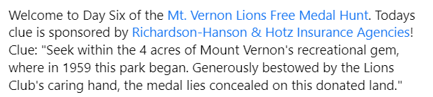 Here is Today's Medal Hunt Clue!