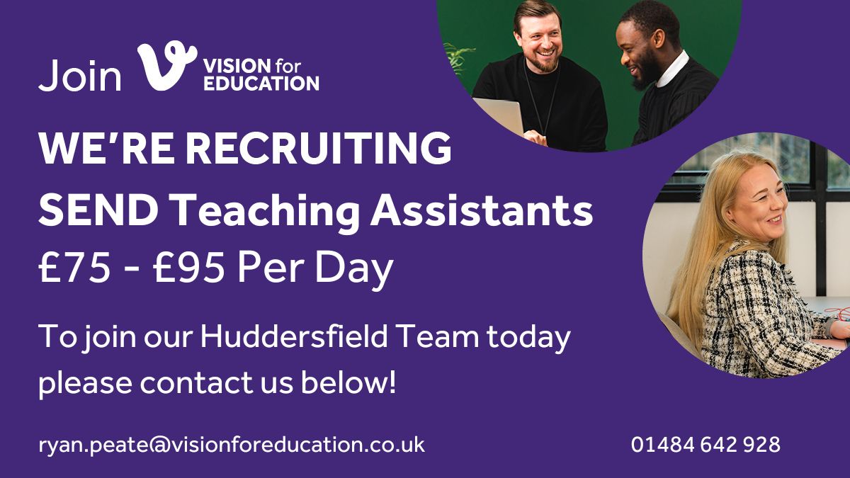 ryan_v4e's tweet image. As summer is quickly approaching us I am still recruiting for a variety of schools across Huddersfield and West Yorkshire for September ☀

If you are interested and want more info please get in touch below👇

📞01484 642 928
✉ ryan.peate@visionforeducation.co.uk

#visionsupport