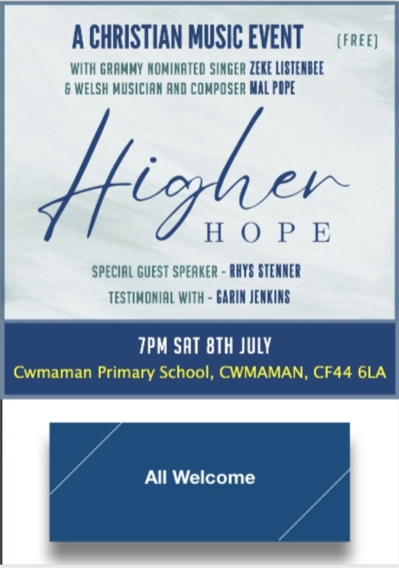 We are so excited that our wonderful friends from Atlanta🇺🇸 and Brighton 🏴󠁧󠁢󠁥󠁮󠁧󠁿 are arriving today for a week of mission throughout South Wales! 
There is something for everyone this week. 
We would LOVE to have you join us at any (or all) of our FREE special events.
#HigherHope