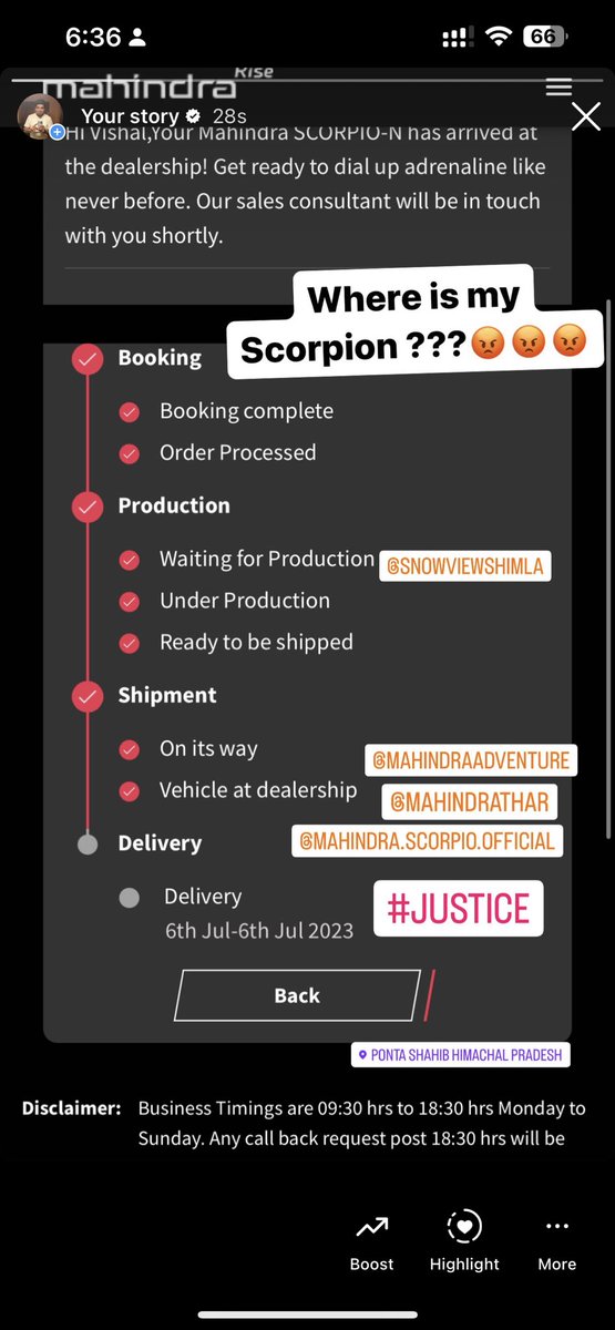 VBOLife's tweet photo. This is my booking done almost 1year before and now showroom Gm name is Rishant VermaI AM NAME IS Ranjeet Singh FROM Paonta branch the head office is Shimla @anandmahindra ji I request you to please help and this scam is not good for your company @MahindraRise @MahindraAdvntr https://t.co/nBd0FykSzG