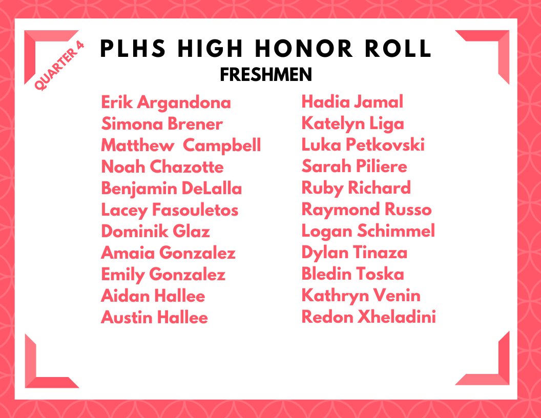 PomptonLakesHS's tweet photo. PLHS is proud to recognize these hard-working students who achieved high honor roll during the fourth cycle of the 2022-2023 school year. https://t.co/sX1nv45A0h