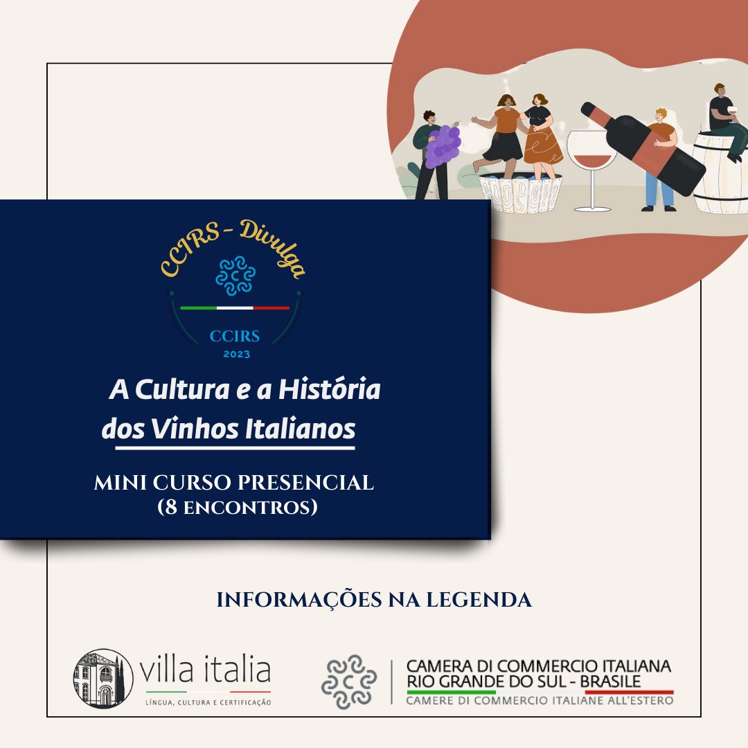 CCIRSBrasil's tweet photo. #CCIRSDivulga @scuolavillaitalia

Ama a Itália e sabe apreciar um bom vinho? Então esse curso é para você! ❤️ https://t.co/q35B7ct3cl