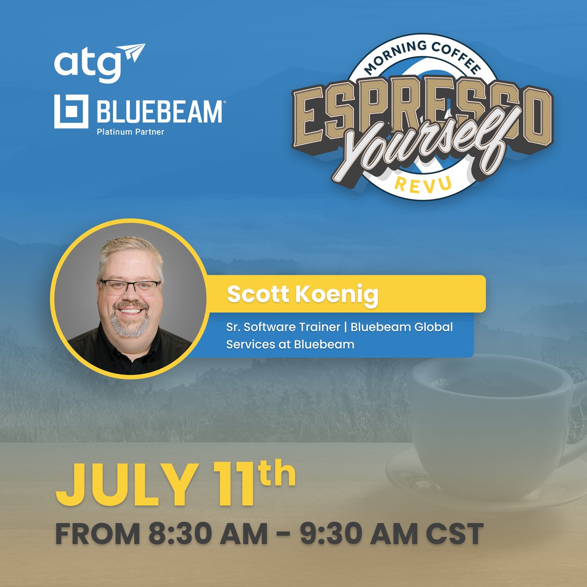 Have you tuned into an episode of Espresso Yourself yet? Join July 11th! We're hosting <a href="/Bluebeam/">Bluebeam, Inc.</a>'s own Sr. Software Trainer, Scott Koenig &amp; discussing not only his journey in adult learning &amp; expertise in the field, but the inside scoop on BCI updates too. hubs.li/Q01V-n820