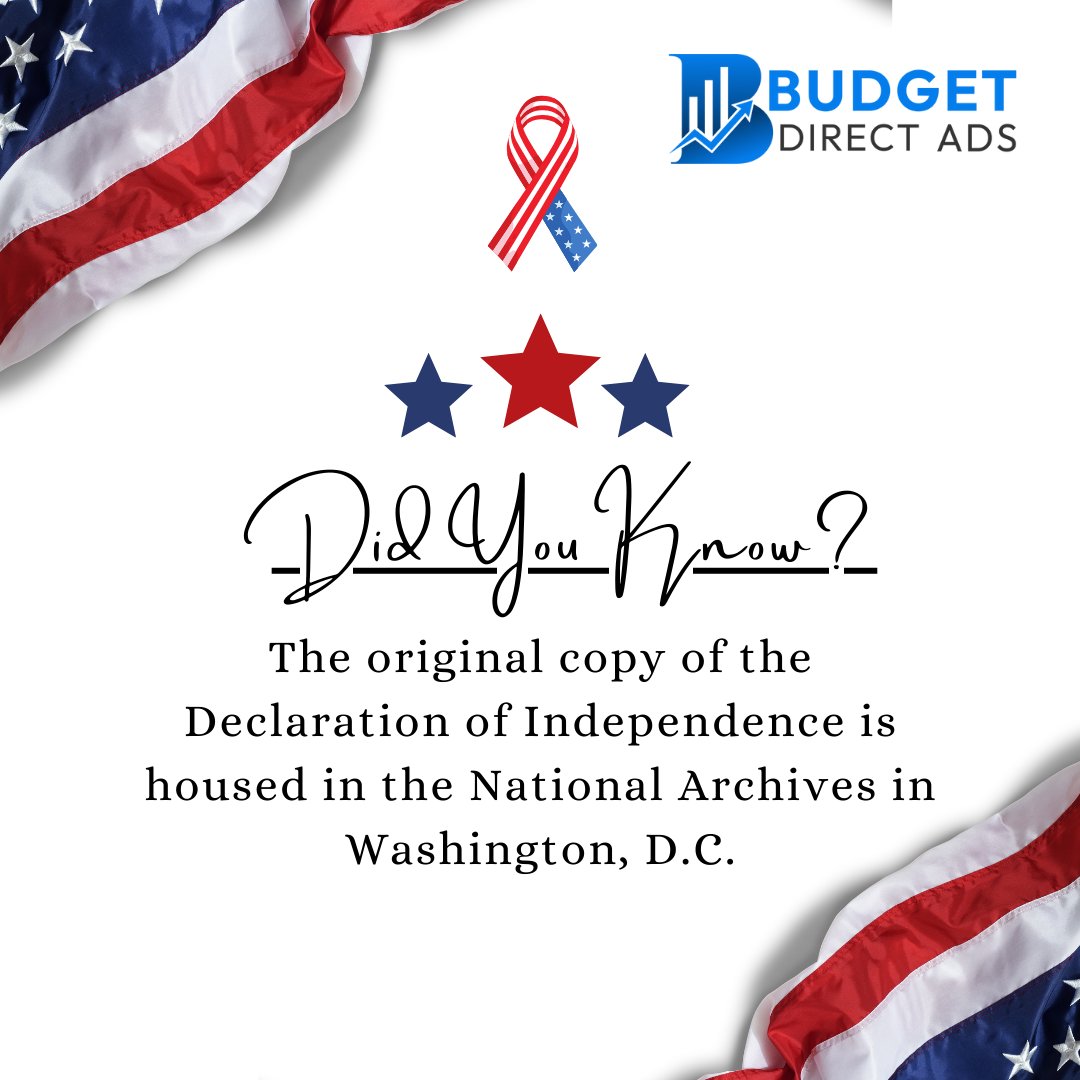 budgetdirectads's tweet image. #DYK- The original copy of the Declaration of Independence is housed in the National Archives in Washington, D.C. The document, known as the "Charters of Freedom," is carefully preserved and protected. 
#4thJuly #4thjulyweekend #digitalmarketing #socialmedia #business #seo