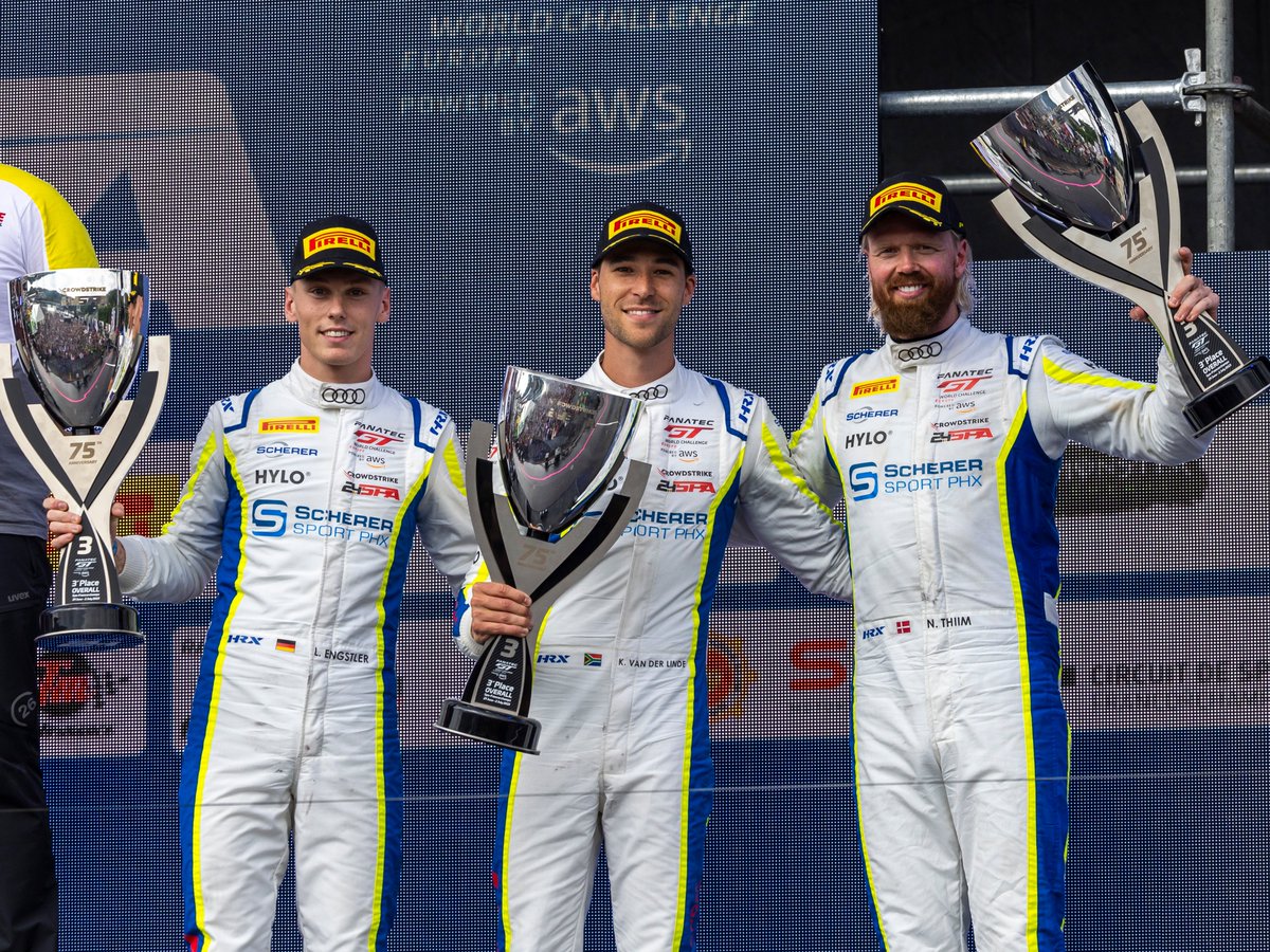 Congratulations on your podium at the @24HoursofSpa, our partner Scherer, @KelvinvdLinde and @NickiThiim! 🎉  #ABTSportsline #DTM #Spa24h