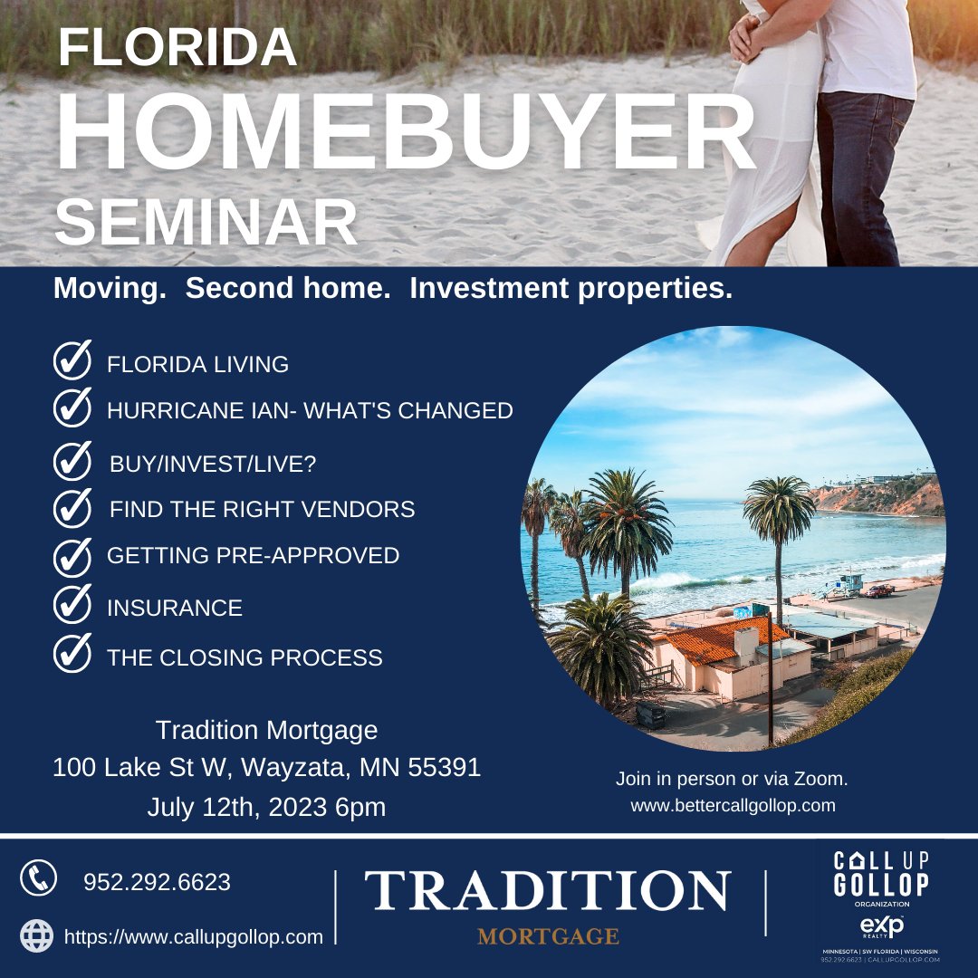 Welcome to our Exclusive Florida Homebuyer Seminar. A comprehensive guide to unlocking the keys of homeownership in the Sunshine State! #FloridaHomebuyerSeminar #KeysToHomeownership #SunshineStateLiving #RealEstateEducation #TraditionMortgage #callupgollop #ExpertAdvice