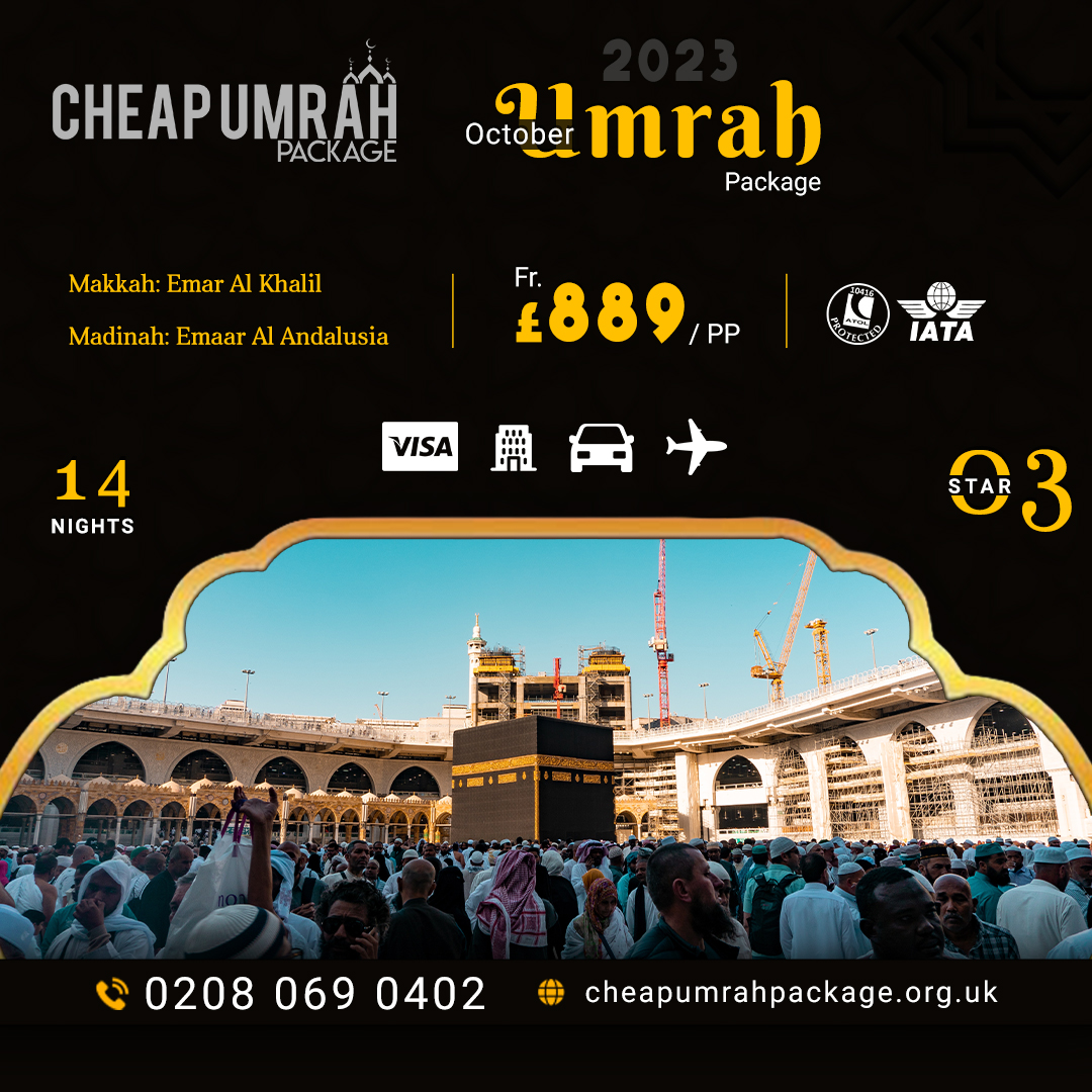 Cumrahpackages's tweet photo. 3-star October Umrah Package (14 Nights)
7 Days Makkah
7 Days Madinah
Visa + Hotel + Transports + Flights Included
Price From £889/- PP
Call: 0208 069 0402
More Details: https://t.co/sXDCjBFg3E
#cheapumrahpackage #Umrah2023 #CheapUmrah #UmrahWithFlights #BestUmrah #UmrahFromUK https://t.co/BPodIO9Uqj