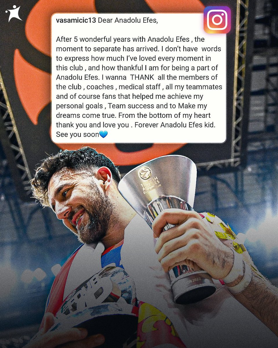 BasketNews_com's tweet photo. Vasilije Micic sends a message to Efes fans after signing with the Oklahoma City Thunder 💙 https://t.co/EOr26FzPvt