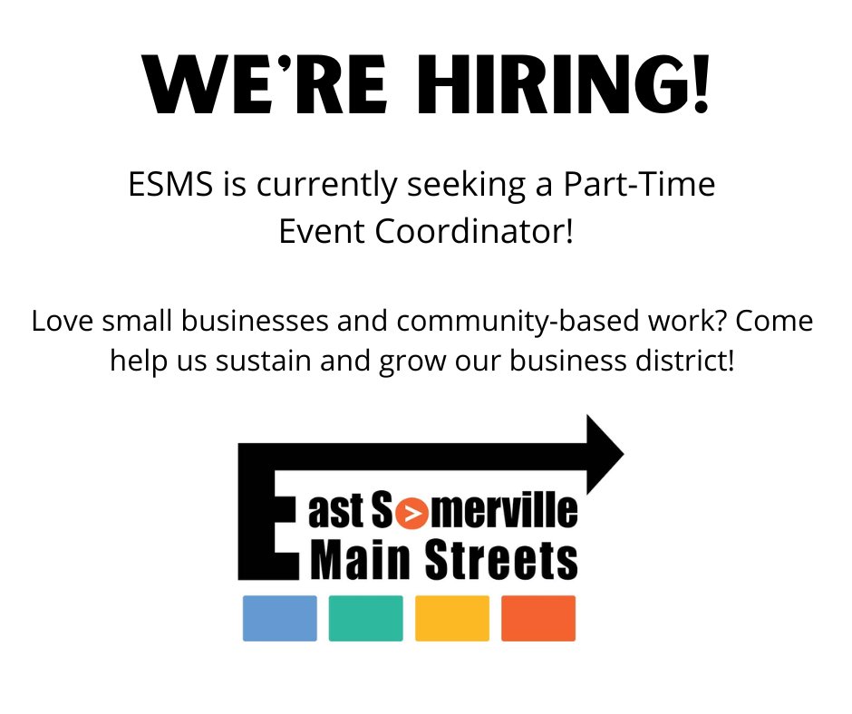 Come join the ESMS team! For more information, check out: eastsomervillemainstreets.org/we-re-hiring