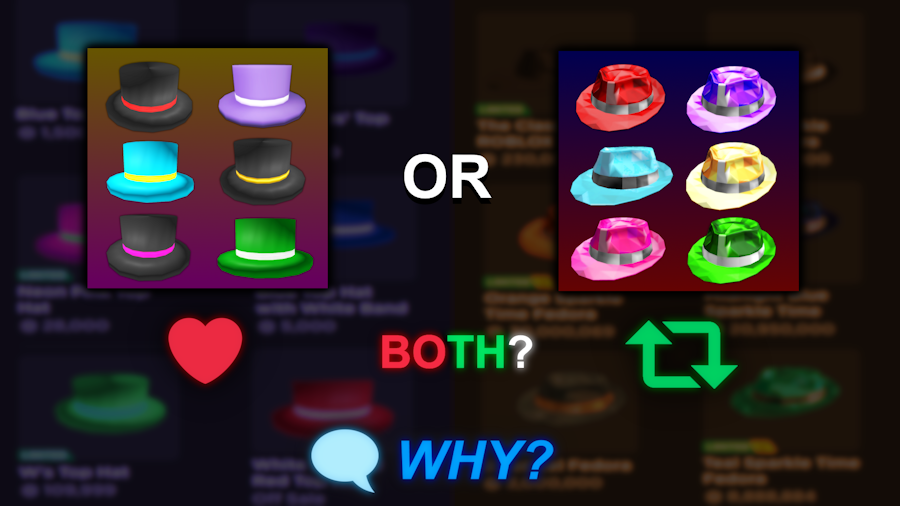 MikeTheRawkstar's tweet photo. If you had to choose, are you Team Top Hat OR Team Fedora? 🎩🤠 #Roblox 

tell me why in the replies! 🗨️ https://t.co/tDOFy28gGW