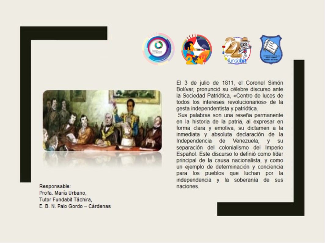 #03Julio  ||  SIMÓN BOLÍVAR PRONUNCIA SU DISCURSO ANTE LA SOCIEDAD PATRIÓTICA.
<a href="/_LaAvanzadora/">Yelitze Santaella</a> <a href="/Berzabethg1/">Berzabethgandicaoficial</a> @MPPEDUCACION <a href="/Fundabit_/">FundabitOficial</a> <a href="/zulima_parilli/">zulima Parilli</a> <a href="/FundabitTachira/">Fundabit Táchira</a> <a href="/yuraimaaurora/">Licda. Yuraima Martinez</a> <a href="/jasmiramartinez/">jasmira martinez</a> <a href="/IRISARY/">GREISY IRISARY</a> @Palogorfo -