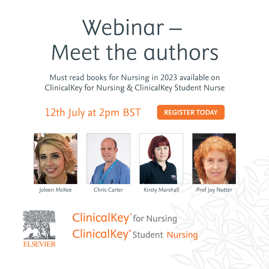 Join us for a webinar where Elsevier authors and editors will introduce their books, available on ClinicalKey for Nursing &amp; ClinicalKey Student Nurse, and discuss their relevance to practicing &amp; student nurses today. 

Sign up here: spkl.io/60154iH8h

#nurse #studentnurse