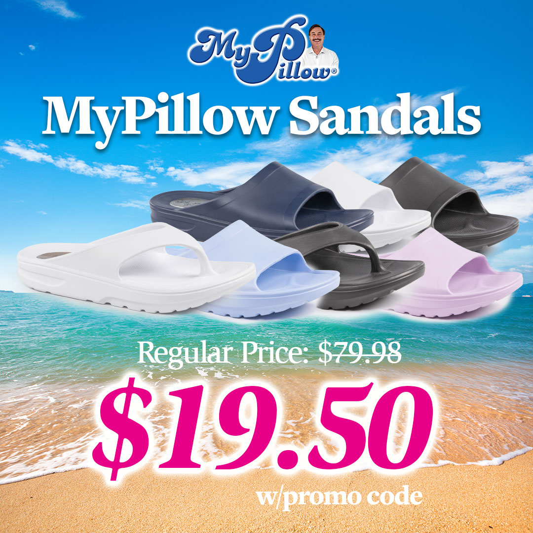 Summer is here, and it's time to stock up your wardrobe with amazing deals at an unbeatable price! Buy your choice of sandals or slides for only $19.50 by using code R542. mypillow.com/r542 #summershopping #savemoney #seizeadeal #amazondeals