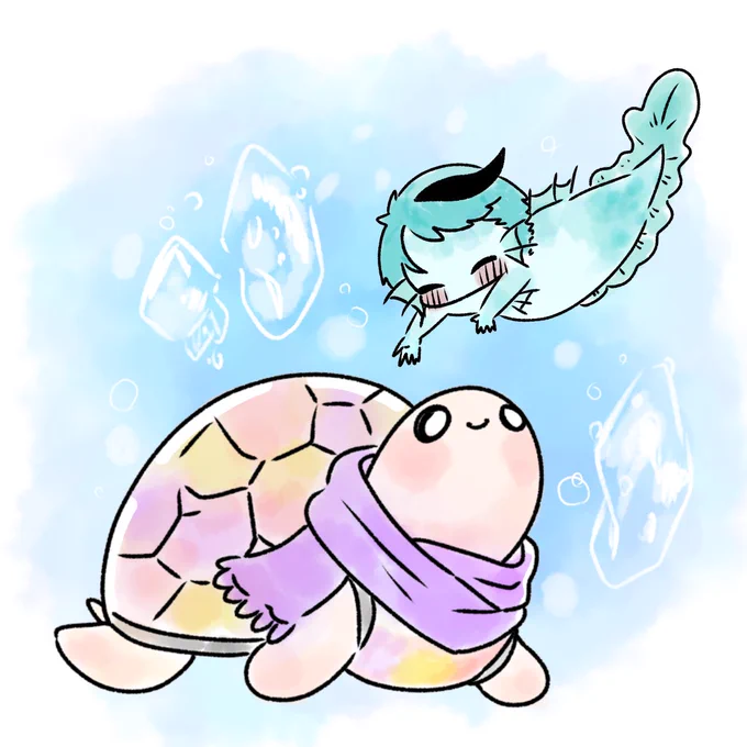  かめさんを すてきな こおりのうみへ ごしょうたい しますぼくに ついてきて ください! 