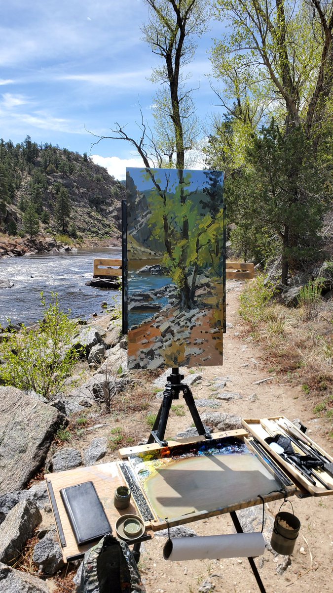 JoshuaBeen's tweet photo. Love this spot on the Arkansas River near my home in Salida, CO.

•Daytripper Easel by
https://t.co/ZokJAf1nEi
•weighs less than 6 lbs w/tripod
•sets up in seconds
•fits in a daypack

#pleinair
#pleinairpainting
#pleinairpainter
#oilpainter
#ArtistOnTwitter
#art https://t.co/xxFqyA0QoT