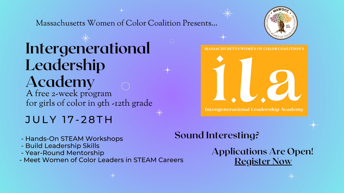 BlueCJ1's tweet photo. ** calling girls of color in 9th - 12th grades in Worcester/Worcester County** We launched our Intergenerational Leadership Academy- Girls of Color Program. Applications are open until July 7th. Free two-week (in person) program. Registration link: https://t.co/HBhUp4mRcW https://t.co/ot6lUbUpTY
