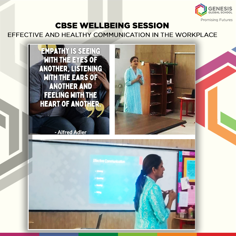 GenesisGSchool's tweet photo. CBSE Wellbeing Counsellor Ms. Himani Mehta took a session to revisit the good attributes and awareness of our behaviour at the workplace. 

#wellness #counsellingsession #worksplacebalance #communication #GenesisGlobalSchool #PromisingFutures #GGS https://t.co/CtiyifdD53