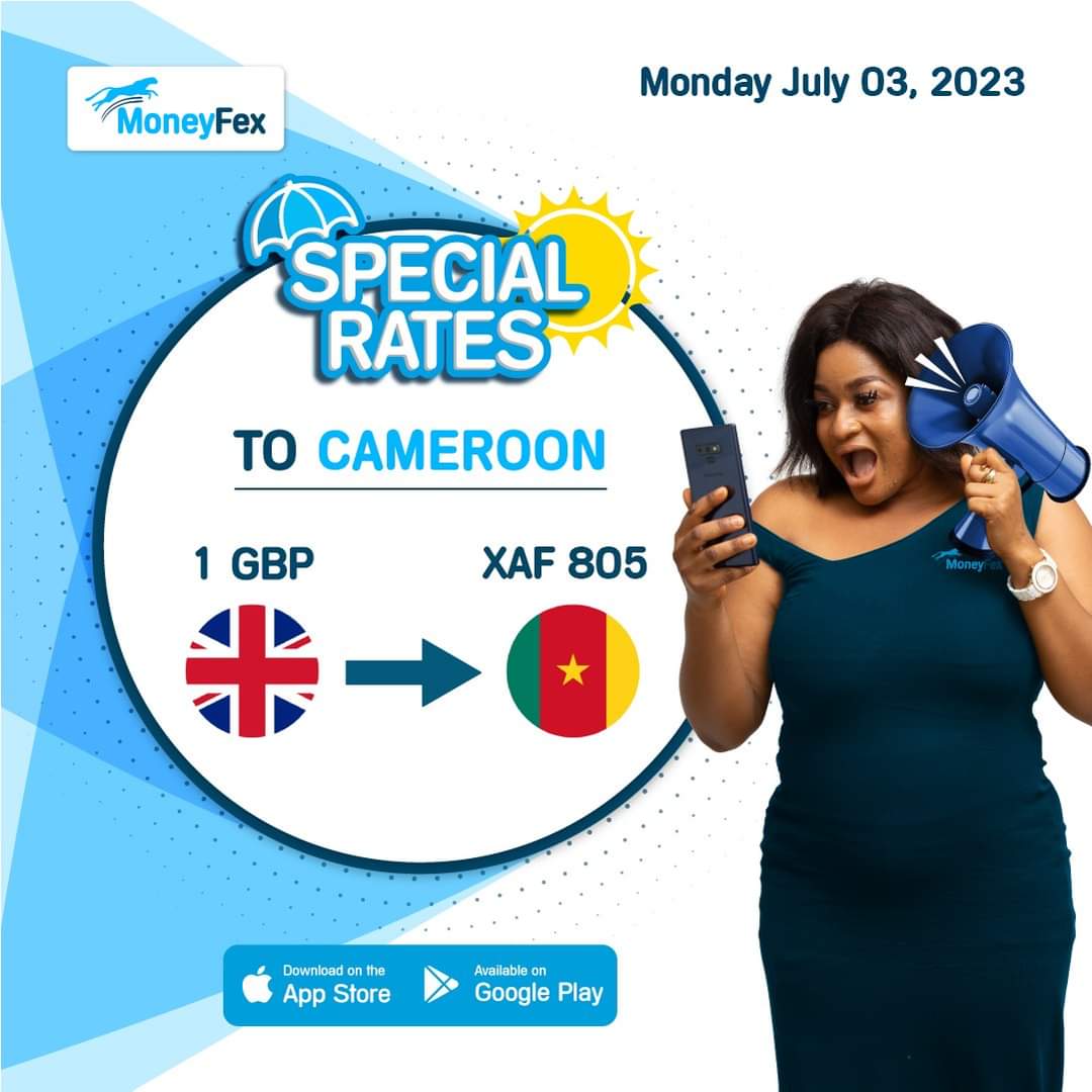 MoneyFex SPECIAL RATES to #Cameroon, try moneyfex.com😀❤️

#Rigobert_Song #SamuelEtoo #FECAFOOT #andreonana24 #sendmoneyonline #Remittance #moneytransafer #ExchangeRates