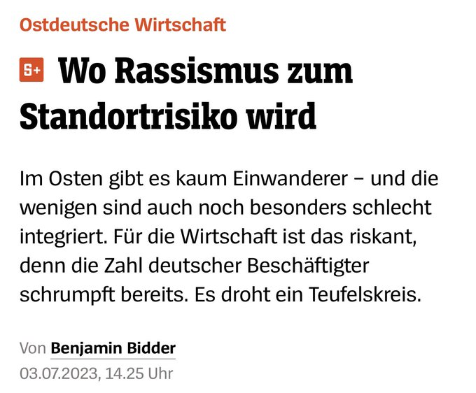 Es gibt klare Hinweise darauf, dass die Wirtschaft in "Ostdeutschland" ohne die AfD besser dastehen könnte. Das liegt vor allem am Fachkräftemangel. Das macht die AfD zu einem klaren Standortnachteil überall dort wo sie stark ist.