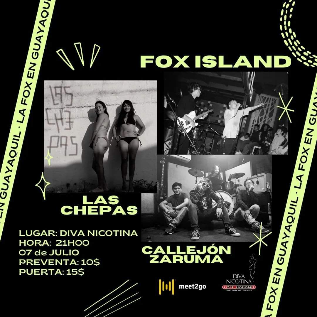 MiletoEc's tweet photo. Este 07/07 @divanicotinabar #GYE presenta #FoxIsland #LasChepas y @CallejonZaruma en VIVO!!
Tickets en @meet2go ---> https://t.co/31VOjhpiuC https://t.co/caiSaEax1q