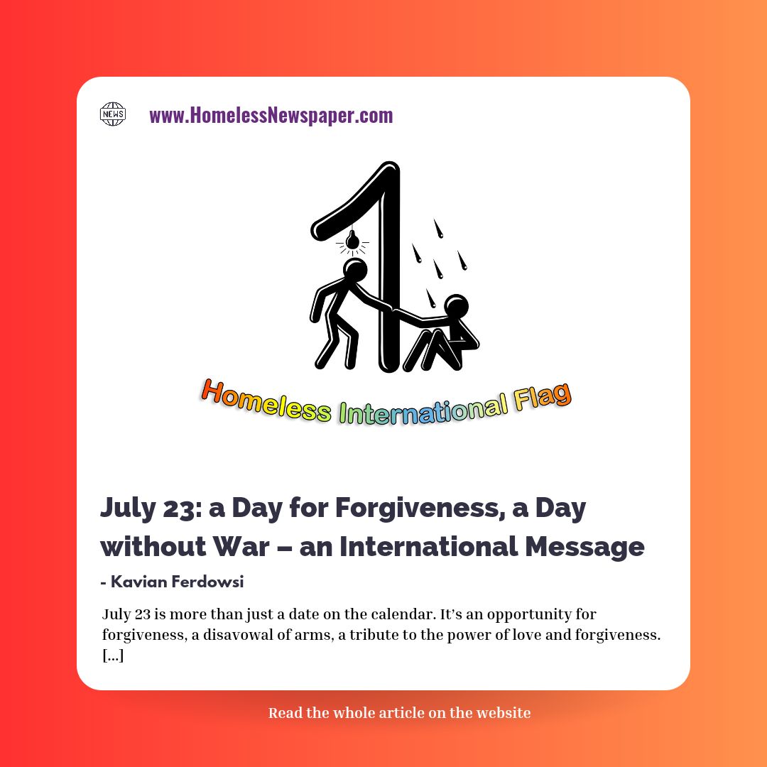 ForgivenessComi's tweet photo. July 23: a Day for Forgiveness, a Day without War an international message by https://t.co/R5ecnbBq0p 
@HomelessNewspap 
@ForgivenessComi 
@HemlosasTidning 
https://t.co/O2EWvXpjA4
#forgiveness #forgivenesscommittee #homeless #homelessnewspaper #news#newspaper #23 #23july #hallelujah #JesuS #GOD #FATHER #love 
❤GOD❤
Bless and forgive you in 
JesuS almighty name ✝️