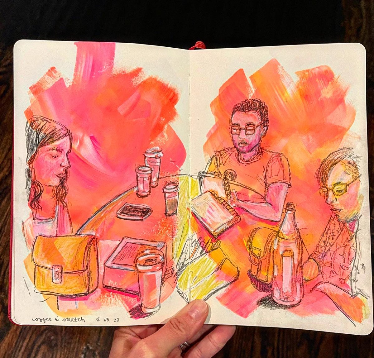 MrsReynoldsArt's tweet photo. I’ve been sketching at cafes with these awesome former students. I love how passionate they are about art and hearing all about their plans to explore and learn more… some things never change! ❤️ ✍️ 🤠 
#cisdart #sketch #sketchbook #draweveryday https://t.co/VKoqWDPlJj