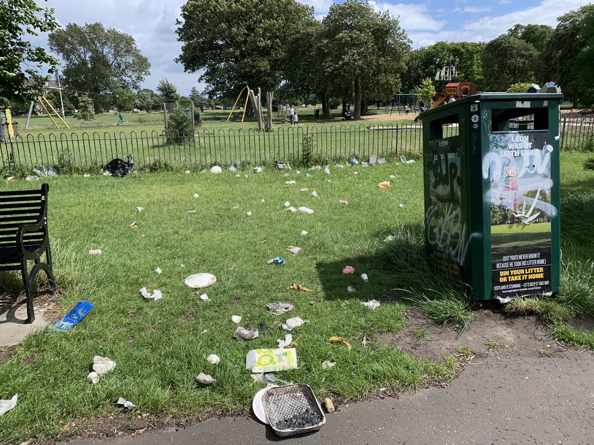 ConStreet6's tweet photo. @edinhelp litter galore at west side of #Leith Links playground this afternoon. Can you assist? X marks the spot. https://t.co/zBf592oHeK