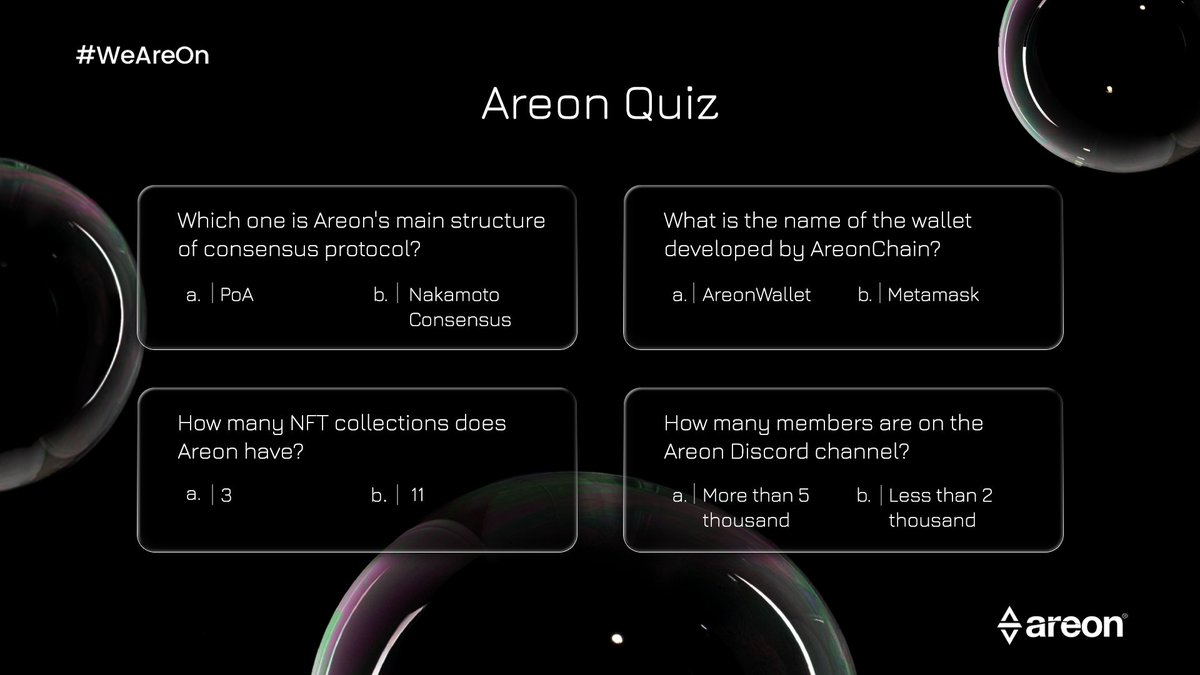 areum_global's tweet photo. Areon Network 1st Community Event! 🎉

Find the correct answer, add #WeAreOn and #AreonL1 tags, tweet it out, and share it in our event channel on Discord! Exciting surprises and rewards await you on Discord!

Join now: https://t.co/9HYodyreSH https://t.co/VYmRgyUSZ8