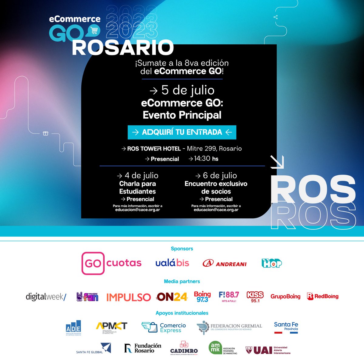ProduccionSF's tweet photo. Vuelve el #eCommerceGo a Rosario, el evento más relevante en torno a la industria digital de la región 🙌 💻
📅 Miércoles 5 de julio.
⏰ 14:30 hs.
📍 Ros Tower Hotel - Mitre 299, Rosario.
Conseguí tus entradas en https://t.co/hSbApTQfuu https://t.co/prD7HGnJju