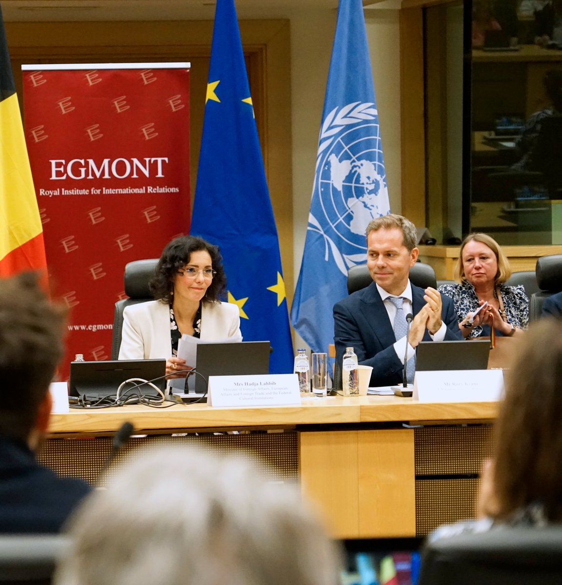 EgmontInstitute's tweet photo. We had the honor of hosting a seminar on 75 years of UN peacekeeping: how can UN peacekeeping missions tackle the challenge of disinformation/misinformation at @EgmontInstitute last week.
Thank you to Ms Hadja Lahbib @hadjalahbib, Mr Rory Keane @UNLOPS, Ms Naomi MIYASHITA, Mr Benjamin MOLS, Mr Bernard SIMAN, Ms Clémence BUCHET-COUZY as well as to all the guests! Thanks to #UNRIC for the photos